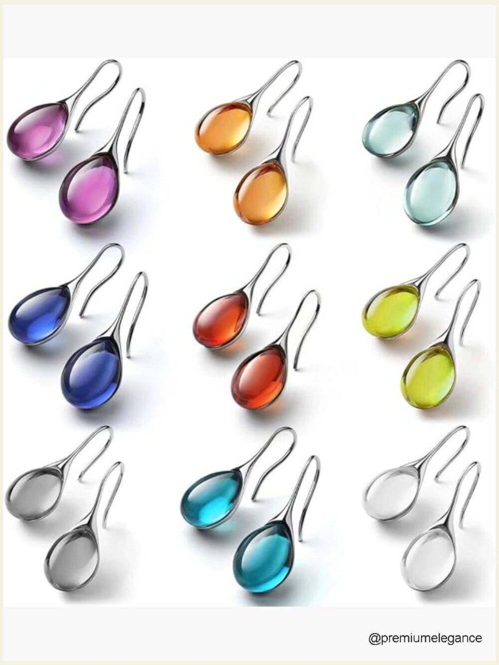 Hypoallergenic Crystal Teardrop Dangle Earrings Set - 9 Pairs